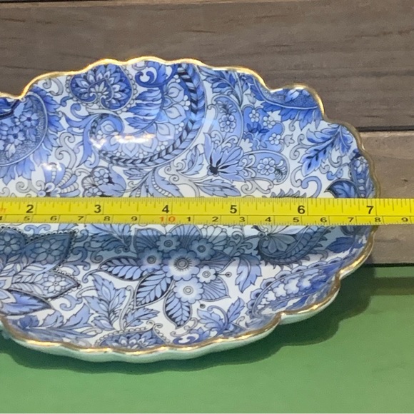 James Kent Old Foley Blue White Paisley Leaf Trinket Relish Dish W/Gold England - Picture 12 of 16